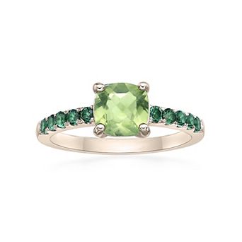 Gemminded 2 Micron Gold Over Silver Peridot & Lab-Created Emerald Ring