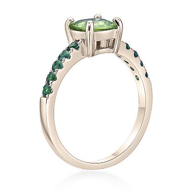 Gemminded 2 Micron Gold Over Silver Peridot & Lab-Created Emerald Ring