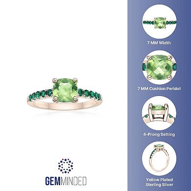 Gemminded 2 Micron Gold Over Silver Peridot & Lab-Created Emerald Ring