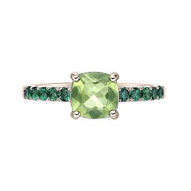 Gemminded 2 Micron Gold Over Silver Peridot & Lab-Created Emerald Ring