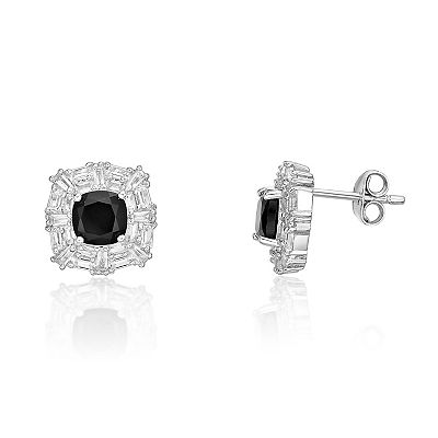 Gemminded Sterling Silver Black Onyx Lab Created White Sapphire Earrings