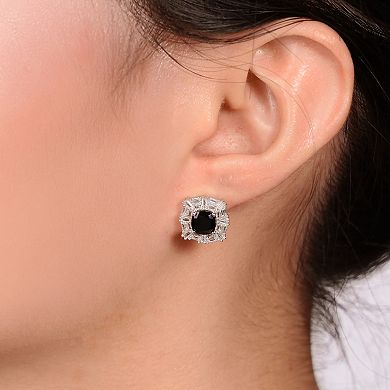 Gemminded Sterling Silver Black Onyx & Lab-Created White Sapphire Earrings