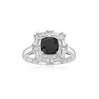 Gemminded Sterling Silver Black Onyx & Lab-Created White Sapphire Ring