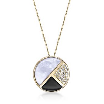 Gemminded 2 Micron Gold Over Silver Mother of Pearl, Black Onyx & Lab-Created White Sapphire Pendant Necklace