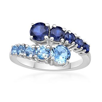 Gemminded Sterling Silver ISQA Blue Topaz & Lab-Created Sapphire Ring