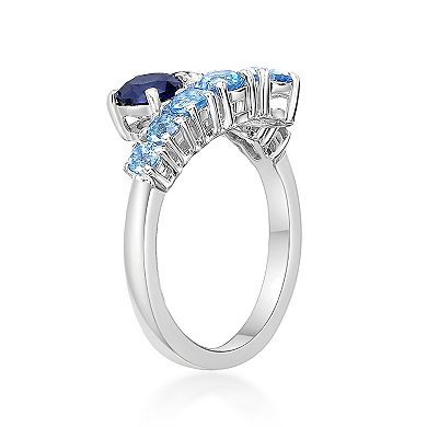 Gemminded Sterling Silver ISQA Blue Topaz & Lab-Created Sapphire Ring