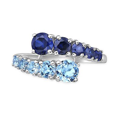 Gemminded Sterling Silver ISQA Blue Topaz & Lab-Created Sapphire Ring