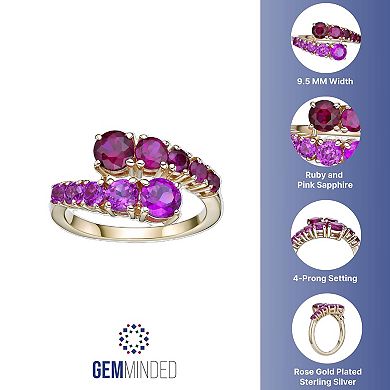 Gemminded 2 Micron Rose Gold Over Silver Lab-Created Ruby & Lab-Created Pink Sapphire Ring