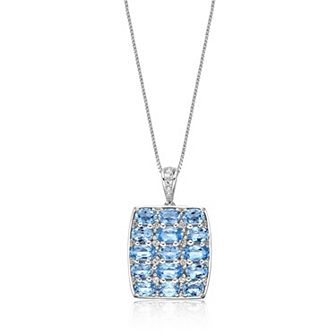 Gemminded Sterling Silver ISQA Blue Topaz & Lab-Created White Sapphire Pendant Necklace