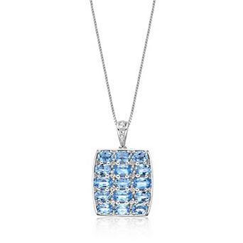 Gemminded Sterling Silver ISQA Blue Topaz & Lab-Created White Sapphire Pendant Necklace