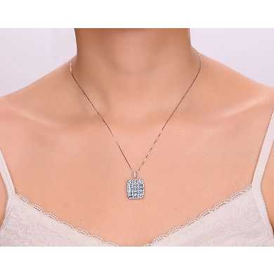 Gemminded Sterling Silver ISQA Blue Topaz & Lab-Created White Sapphire Pendant Necklace
