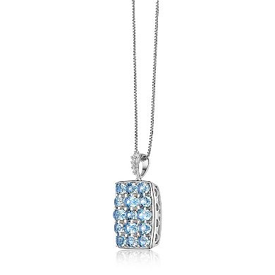 Gemminded Sterling Silver ISQA Blue Topaz & Lab-Created White Sapphire Pendant Necklace