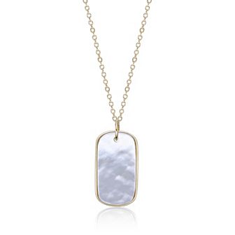 Gemminded Sterling Silver Mother of Pearl Dog Tag Pendant Necklace