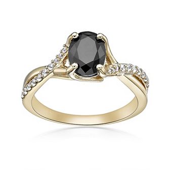 Gemminded 2 Micron Gold Over Silver Black Onyx & Lab-Created White Sapphire Ring