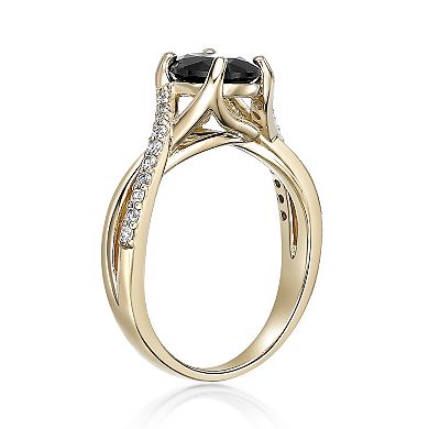 Gemminded 2 Micron Gold Over Silver Black Onyx & Lab-Created White Sapphire Ring