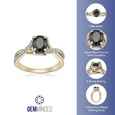 Gemminded 2 Micron Gold Over Silver Black Onyx & Lab-Created White Sapphire Ring