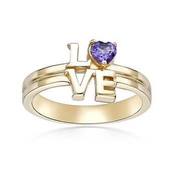 Gemminded 2 Micron Gold Over Silver Amethyst "Love" Ring