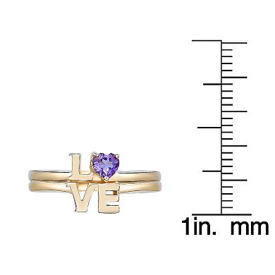 Gemminded 2 Micron Gold Over Silver Amethyst "Love" Ring