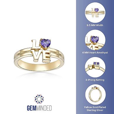 Gemminded 2 Micron Gold Over Silver Amethyst "Love" Ring