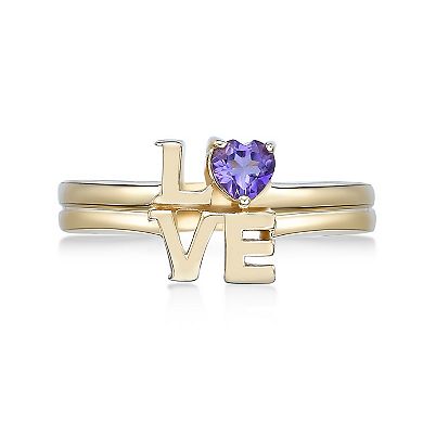 Gemminded 2 Micron Gold Over Silver Amethyst "Love" Ring