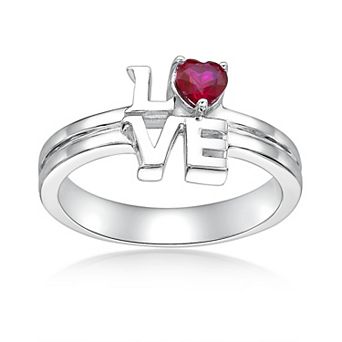Gemminded Sterling Silver Lab-Created Ruby "Love" Ring