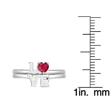 Gemminded Sterling Silver Lab-Created Ruby "Love" Ring