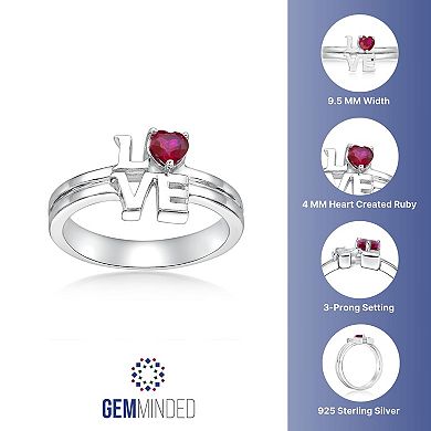 Gemminded Sterling Silver Lab-Created Ruby "Love" Ring