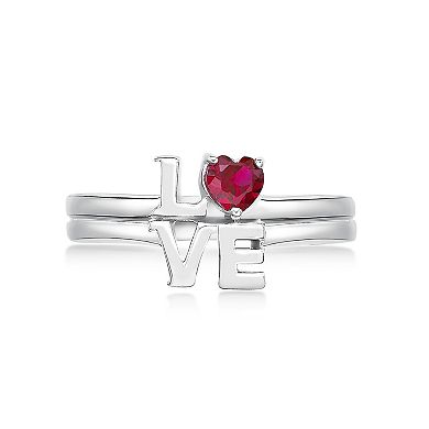 Gemminded Sterling Silver Lab-Created Ruby "Love" Ring