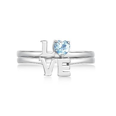 Gemminded Sterling Silver ISQA Blue Topaz "Love" Ring