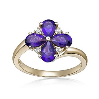 Gemminded 2 Micron Gold Over Silver Amethyst & Lab-Created White Sapphire Flower Ring