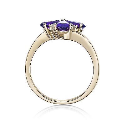 Gemminded 2 Micron Gold Over Silver Amethyst & Lab-Created White Sapphire Flower Ring