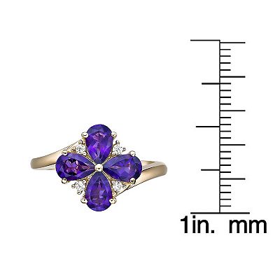Gemminded 2 Micron Gold Over Silver Amethyst & Lab-Created White Sapphire Flower Ring