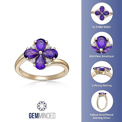 Gemminded 2 Micron Gold Over Silver Amethyst & Lab-Created White Sapphire Flower Ring