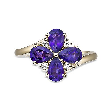Gemminded 2 Micron Gold Over Silver Amethyst & Lab-Created White Sapphire Flower Ring