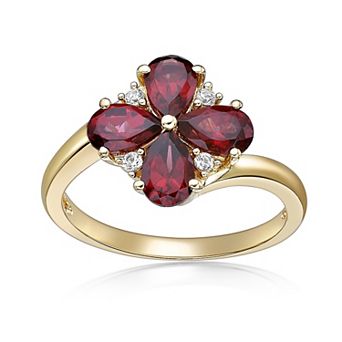 Gemminded 2 Micron Gold Over Silver Garnet & Lab-Created White Sapphire Flower Ring