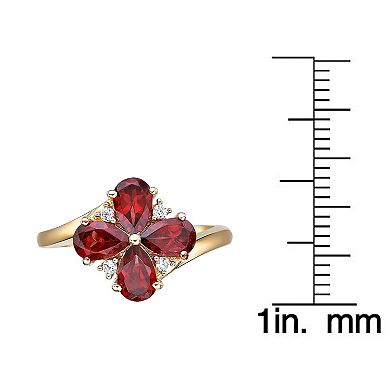 Gemminded 2 Micron Gold Over Silver Garnet & Lab-Created White Sapphire Flower Ring