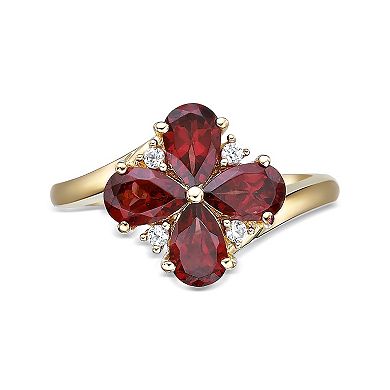 Gemminded 2 Micron Gold Over Silver Garnet & Lab-Created White Sapphire Flower Ring