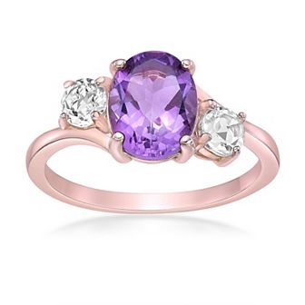 Gemminded 2 Micron Rose Gold Over Silver Amethyst & Lab-Created White Sapphire Ring