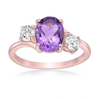 Gemminded 2 Micron Rose Gold Over Silver Amethyst & Lab-Created White Sapphire Ring