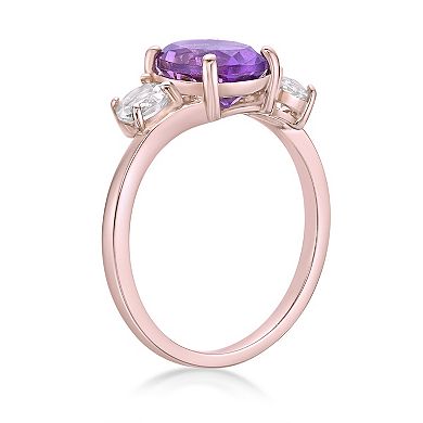 Gemminded 2 Micron Rose Gold Over Silver Amethyst & Lab-Created White Sapphire Ring