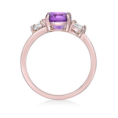 Gemminded 2 Micron Rose Gold Over Silver Amethyst & Lab-Created White Sapphire Ring