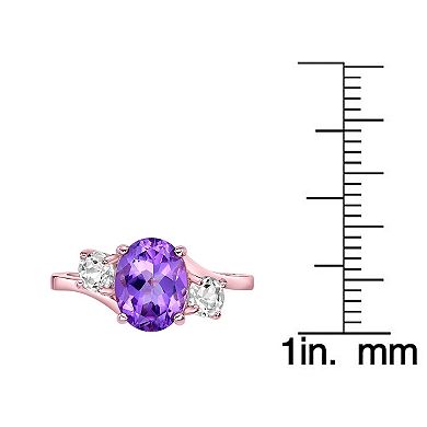 Gemminded 2 Micron Rose Gold Over Silver Amethyst & Lab-Created White Sapphire Ring