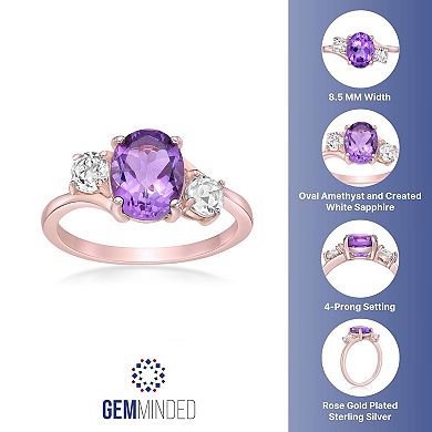 Gemminded 2 Micron Rose Gold Over Silver Amethyst & Lab-Created White Sapphire Ring