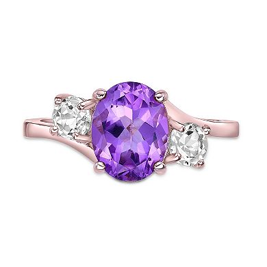 Gemminded 2 Micron Rose Gold Over Silver Amethyst & Lab-Created White Sapphire Ring
