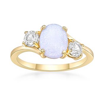 Gemminded 2 Micron Gold Over Silver Lab-Created Opal & Lab-Created White Sapphire Ring