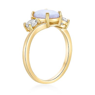 Gemminded 2 Micron Gold Over Silver Lab-Created Opal & Lab-Created White Sapphire Ring