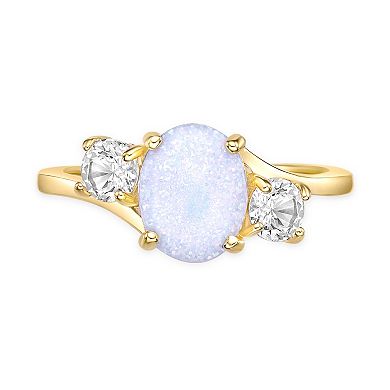 Gemminded 2 Micron Gold Over Silver Lab-Created Opal & Lab-Created White Sapphire Ring
