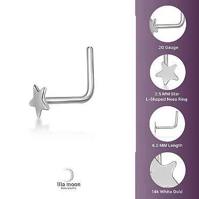 Lila Moon 14k White Gold Star L-Shaped Nose Stud