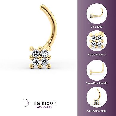Lila Moon 14k Gold Cubic Zirconia Square Curved Post Nose Stud