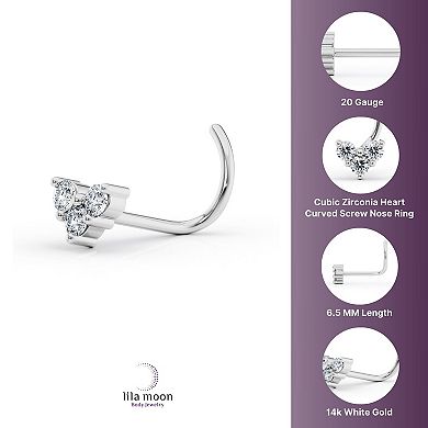 Lila Moon 14k Gold Cubic Zirconia Heart Curved Post Nose Stud